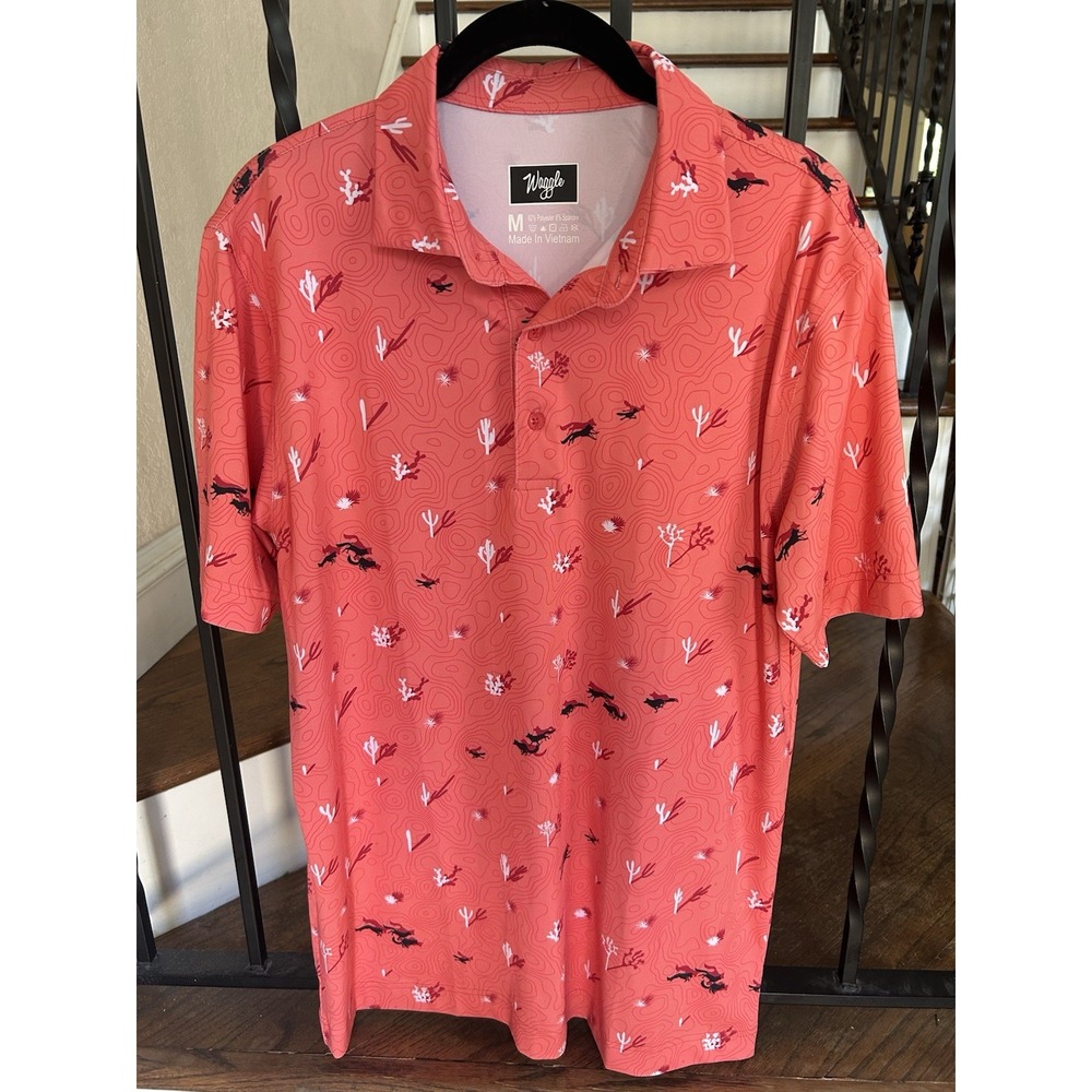 Waggle Men's Size Medium Cactus Shirt Short Sleeve Collar Golf Stretch Orange